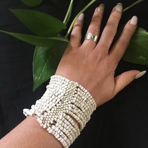 Wide beaded stretch bracelet
